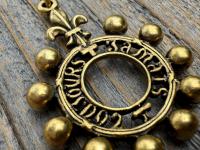 Antiqued Gold, Silver or Pewter Finger Rosary Ring with Hanging Top Ring, French Antique Replica Dizainier, Fleur de Lis Rosary Necklace