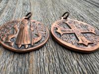 Large Copper French St Benedict Medallion, Antique Replica of Artist JB Balme Medal, Big Holy Father Saint Benedicti Pendant from France