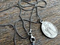 Sterling Silver St Agatha & St Lucia Medal Pendant Necklace, Antique Replica of French Medal with Latin Wording, Rare and Old Medallion Lucy