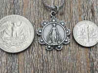 Sterling Silver Our Lady of the Rosary Antique Replica Pendant and Necklace, Notre-Dame-Du-Cap Medal, Our Lady of the Cape Shrine Notre Dame