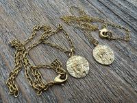 St Paraskeva (St. Paraskeve) Medallion in Antiqued Gold or Shiny Gold Bronze, Small Round Antique Replica, Orthodox Saint Paraskevi Pendant
