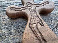 Palm Crucifix Single Decade Rosary, Walnut ByRon PalmCross with Engraved Crucified Christ, Hand Engraved and Artisan Handmade