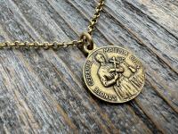 Antique Gold Saint Gerard Majella & Our Lady of Perpetual Help Pendant Necklace, Antique Replica Medal, Saint of Expectant Mothers Fertility