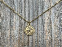 Antique Gold Saint Gerard Majella & Our Lady of Perpetual Help Pendant Necklace, Antique Replica Medal, Saint of Expectant Mothers Fertility