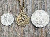 Antique Gold Saint Gerard Majella & Our Lady of Perpetual Help Pendant Necklace, Antique Replica Medal, Saint of Expectant Mothers Fertility