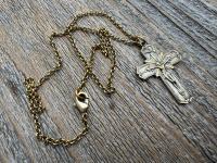 Antiqued Gold Radiant Crucifix Cross, Pendant Necklace, Antique Replica Crucifix, Jesus with Extending Rays, Our Lord Jesus Christ Medallion