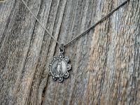 Sterling Silver Our Lady of the Rosary Antique Replica Pendant and Necklace, Notre-Dame-Du-Cap Medal, Our Lady of the Cape Shrine Notre Dame