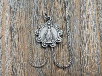 Sterling Silver Our Lady of the Rosary Antique Replica Pendant and Necklace, Notre-Dame-Du-Cap Medal, Our Lady of the Cape Shrine Notre Dame