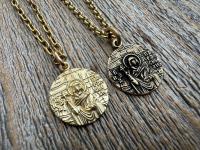 St Paraskeva (St. Paraskeve) Medallion in Antiqued Gold or Shiny Gold Bronze, Small Round Antique Replica, Orthodox Saint Paraskevi Pendant