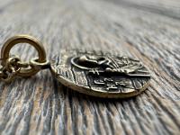 St Paraskeva (St. Paraskeve) Medallion in Antiqued Gold or Shiny Gold Bronze, Small Round Antique Replica, Orthodox Saint Paraskevi Pendant