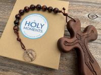 Palm Crucifix Single Decade Rosary, Walnut ByRon PalmCross with Engraved Crucified Christ, Hand Engraved and Artisan Handmade