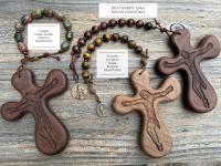 Palm Crucifix Single Decade Rosary, Walnut ByRon PalmCross with Engraved Crucified Christ, Hand Engraved and Artisan Handmade