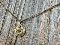 Antique Gold Saint Gerard Majella & Our Lady of Perpetual Help Pendant Necklace, Antique Replica Medal, Saint of Expectant Mothers Fertility