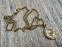 Antique Gold Saint Gerard Majella & Our Lady of Perpetual Help Pendant Necklace, Antique Replica Medal, Saint of Expectant Mothers Fertility