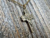 Antiqued Gold Radiant Crucifix Cross, Pendant Necklace, Antique Replica Crucifix, Jesus with Extending Rays, Our Lord Jesus Christ Medallion