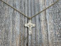 Antiqued Gold Radiant Crucifix Cross, Pendant Necklace, Antique Replica Crucifix, Jesus with Extending Rays, Our Lord Jesus Christ Medallion
