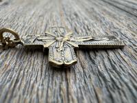 Antiqued Gold Radiant Crucifix Cross, Pendant Necklace, Antique Replica Crucifix, Jesus with Extending Rays, Our Lord Jesus Christ Medallion