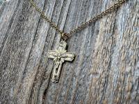 Antiqued Gold Radiant Crucifix Cross, Pendant Necklace, Antique Replica Crucifix, Jesus with Extending Rays, Our Lord Jesus Christ Medallion