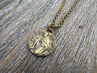 Antique Gold St. Peregrine Medallion - Antique Replica of Small French Medal - Patron Saint of Cancer - Saint Peregrinus Laziosi, Pellegrino
