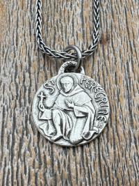St. Peregrine Sterling Silver Antique Replica Medallion - Patron Saint of Cancer - Saint Peregrinus Laziosi, Pellegrino - Small French Medal