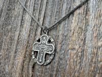 Sterling Silver 5-Way Cross Medal Necklace, Antique Reproduction Scapular, 4-Way Catholic Unisex Pendant, Sacred Heart, Miraculous Medal