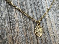 Antique Gold St. Peregrine Medallion - Antique Replica of Small French Medal - Patron Saint of Cancer - Saint Peregrinus Laziosi, Pellegrino