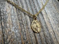 Antique Gold St. Peregrine Medallion - Antique Replica of Small French Medal - Patron Saint of Cancer - Saint Peregrinus Laziosi, Pellegrino
