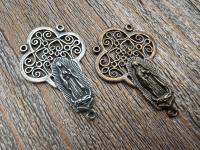 Large Our Lady of Guadalupe Rosary Center, Sterling Silver or Bronze, Antique Replica Big Rosary Centerpiece, Blessed Virgin Mary Parts