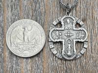 Sterling Silver 5-Way Cross Medal Necklace, Antique Reproduction Scapular, 4-Way Catholic Unisex Pendant, Sacred Heart, Miraculous Medal
