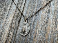 Bronze Oval French Miraculous Medal Pendant, Antique Replica of Rare Adolph Penin Signed Miraculous Medallion from France, Antiqued