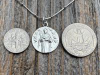 Fertility Saint Colette of Corbie Shiny Sterling Silver Medallion Pendant, Antique Replica French Artist Tricard, Saint of Expectant Mothers