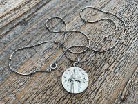 Fertility Saint Colette of Corbie Shiny Sterling Silver Medallion Pendant, Antique Replica French Artist Tricard, Saint of Expectant Mothers