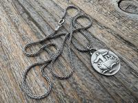 Antiqued Sterling Silver Jesus Calms the Storm Pendant, Antique Replica of Rare Medallion, Hand Engraved "My Jesus Calm the Storm", Necklace