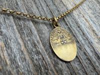 Antiqued Gold Oval French Miraculous Medal Pendant, Antique Replica of Rare Adolph Penin Signed Medallion from France, French Piece of Art