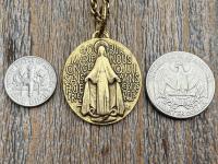 Antiqued Gold (non-maintenance) Large French Miraculous Medal with Fancy Ring, Antique Replica Signed by PCH & JB, Medallion from France MM1