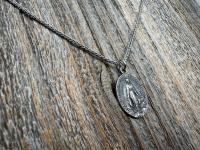 Sterling Silver Oval French Miraculous Medal Pendant, Antique Replica of Rare Adolph Penin Signed Miraculous Medallion from France, Antiqued