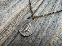 Bronze Oval French Miraculous Medal Pendant, Antique Replica of Rare Adolph Penin Signed Miraculous Medallion from France, Antiqued