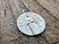 Fertility Saint Colette of Corbie Shiny Sterling Silver Medallion Pendant, Antique Replica French Artist Tricard, Saint of Expectant Mothers
