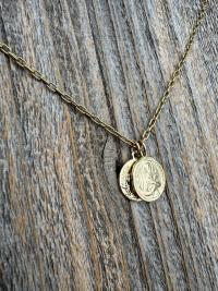 Gold St Gerard & St Colette Cluster Necklace, Patron Saints of Fertility and Expectant Mothers, Antique Replicas of French Medals Pendants