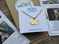 Gold St Gerard & St Colette Cluster Necklace, Patron Saints of Fertility and Expectant Mothers, Antique Replicas of French Medals Pendants