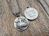 Antiqued Sterling Silver Jesus Calms the Storm Pendant, Antique Replica of Rare Medallion, Hand Engraved "My Jesus Calm the Storm", Necklace