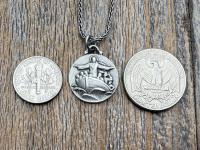 Antiqued Sterling Silver Jesus Calms the Storm Pendant, Antique Replica of Rare Medallion, Hand Engraved "My Jesus Calm the Storm", Necklace