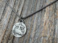 Antiqued Sterling Silver Jesus Calms the Storm Pendant, Antique Replica of Rare Medallion, Hand Engraved "My Jesus Calm the Storm", Necklace