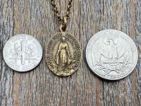 Antiqued Gold Oval French Miraculous Medal Pendant, Antique Replica of Rare Adolph Penin Signed Medallion from France, French Piece of Art