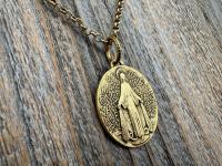 Antiqued Gold (non-maintenance) Large French Miraculous Medal with Fancy Ring, Antique Replica Signed by PCH & JB, Medallion from France MM1