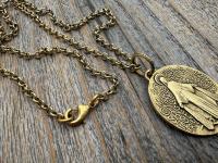 Antiqued Gold (non-maintenance) Large French Miraculous Medal with Fancy Ring, Antique Replica Signed by PCH & JB, Medallion from France MM1