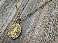 Antiqued Gold (non-maintenance) Large French Miraculous Medal with Fancy Ring, Antique Replica Signed by PCH & JB, Medallion from France MM1