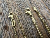 Gold Vermeil, 14k Gold over Solid Sterling Silver Box Chain Necklace Options, 1.1mm or 1.8mm Thickness, High Quality Gold Chain Necklace
