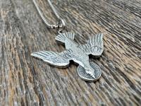 Sterling Silver Holy Spirit Dove Necklace, Descending Dove Pendant, Antique Replica Holy Ghost Pendant, Reproduction of French Antique Piece