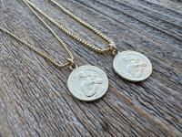 Gold St Gerard Majella Medal on Box Chain Necklace, French Antique Reproduction, Patron Saint of Expectant Mothers and Saint of Fertility